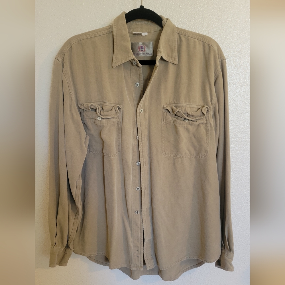 100% Silk, Button Down Shirt, The Territory Ahead, Size Medium, Vintage
